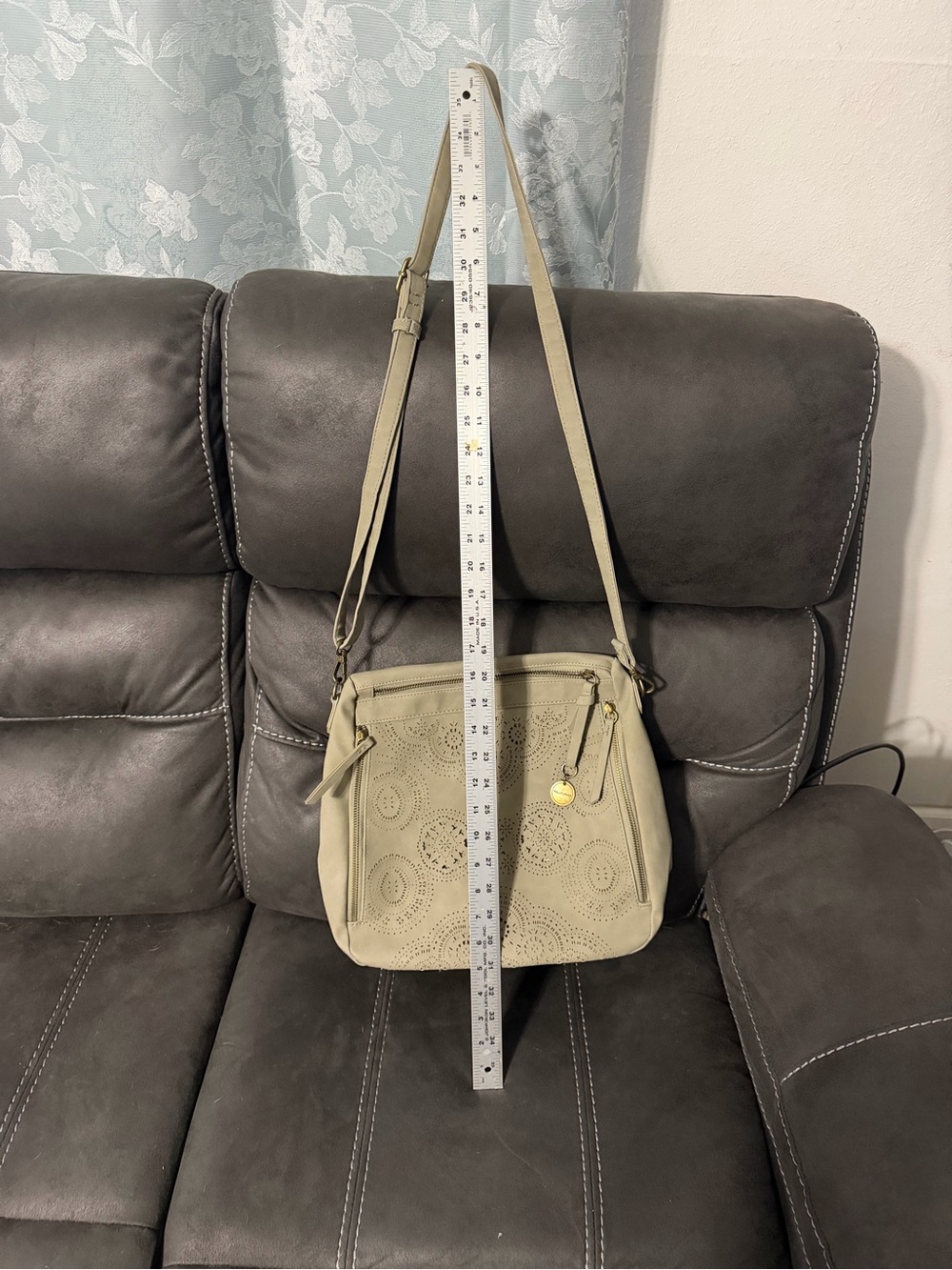 Wallflower Perforated Crossbody Purse Sage Green Faux Leather Shoulder Bag - Picture 2 of 8